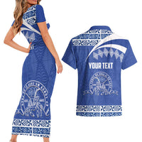 Personalised Tonga Tupou College Toloa Couples Matching Short Sleeve Bodycon Dress and Hawaiian Shirt 160 Years Anniversary Tongan Ngatu Pattern LT14 - Polynesian Pride