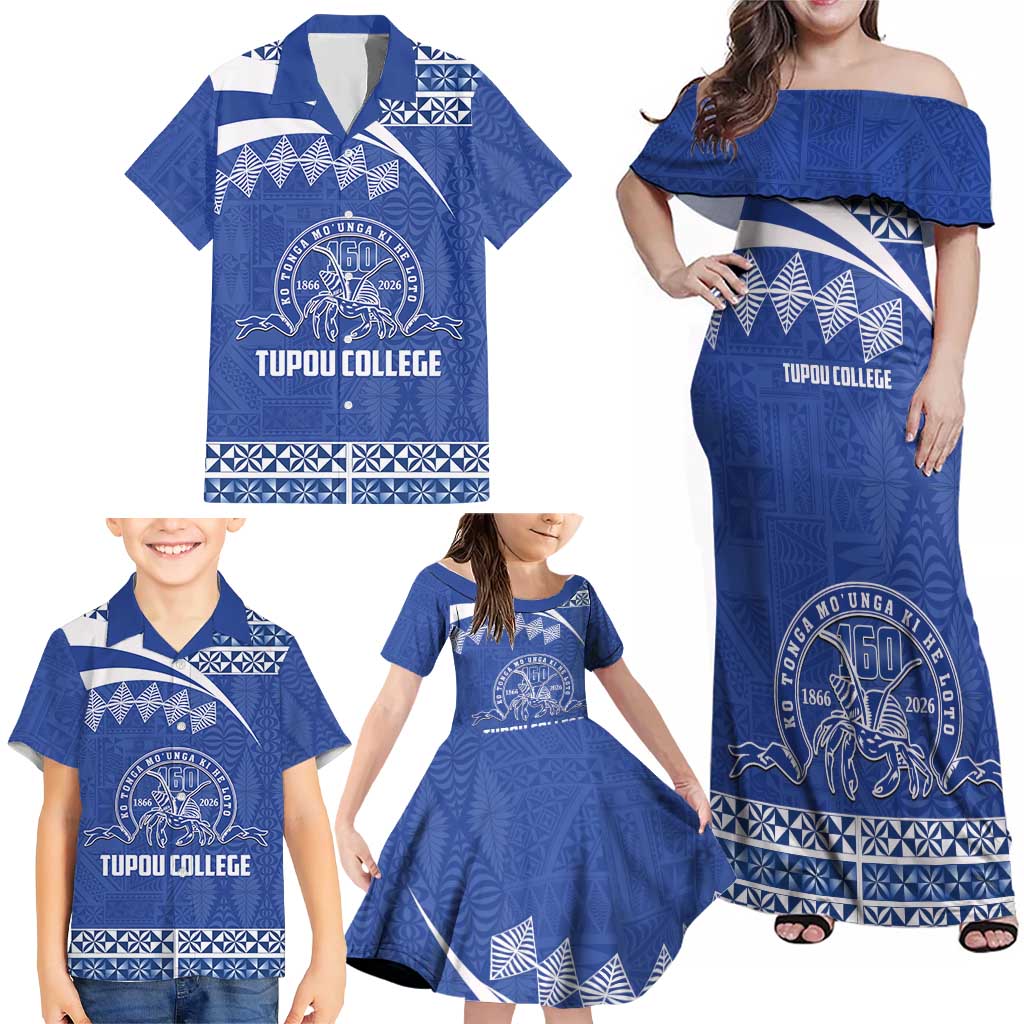 Personalised Tonga Tupou College Toloa Family Matching Off Shoulder Maxi Dress and Hawaiian Shirt 160 Years Anniversary Tongan Ngatu Pattern LT14 - Polynesian Pride