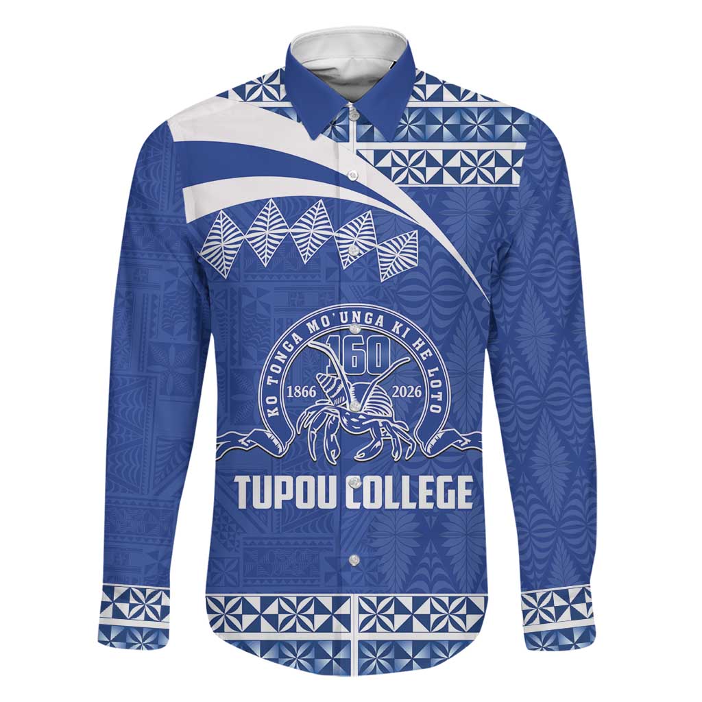 Personalised Tonga Tupou College Toloa Family Matching Off Shoulder Maxi Dress and Hawaiian Shirt 160 Years Anniversary Tongan Ngatu Pattern LT14 Dad's Shirt - Long Sleeve Blue - Polynesian Pride