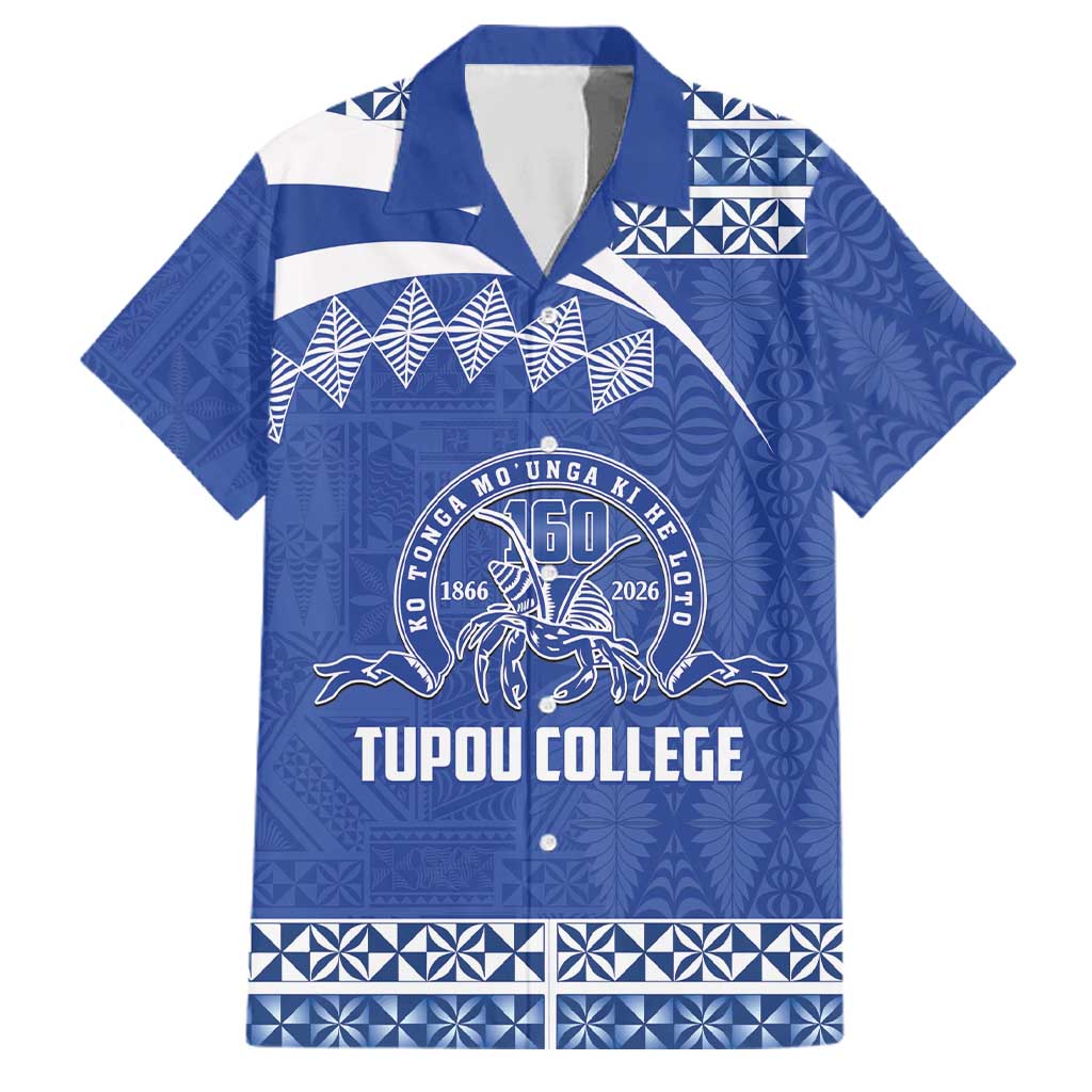 Personalised Tonga Tupou College Toloa Family Matching Puletasi and Hawaiian Shirt 160 Years Anniversary Tongan Ngatu Pattern LT14 Dad's Shirt - Short Sleeve Blue - Polynesian Pride