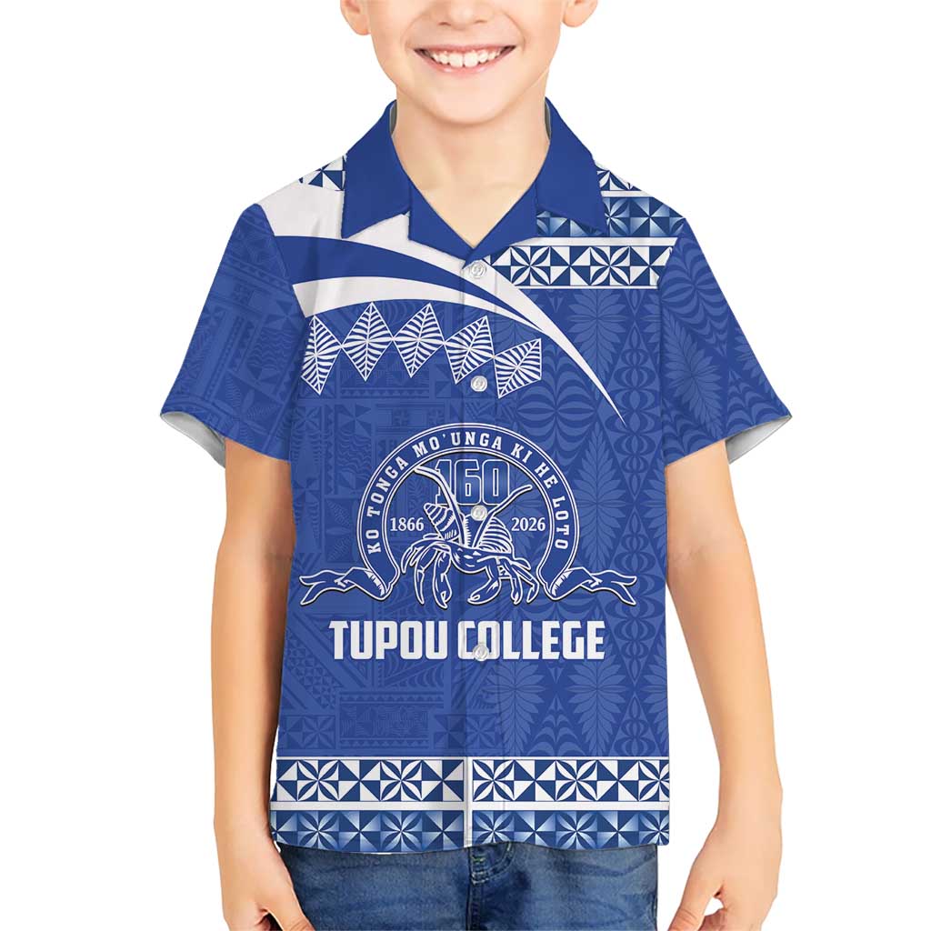 Personalised Tonga Tupou College Toloa Family Matching Puletasi and Hawaiian Shirt 160 Years Anniversary Tongan Ngatu Pattern LT14 Son's Shirt Blue - Polynesian Pride