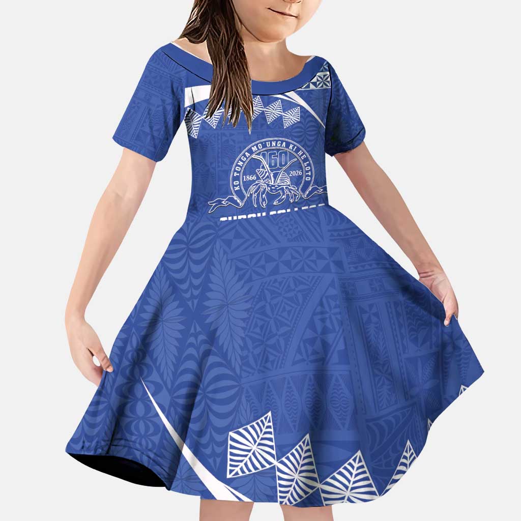 Personalised Tonga Tupou College Toloa Family Matching Tank Maxi Dress and Hawaiian Shirt 160 Years Anniversary Tongan Ngatu Pattern LT14 Daughter's Dress Blue - Polynesian Pride