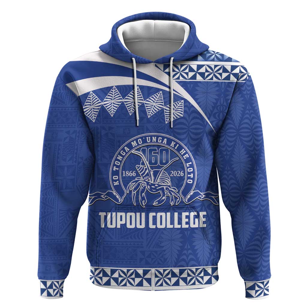 Personalised Tonga Tupou College Toloa Hoodie 160 Years Anniversary Tongan Ngatu Pattern LT14 Pullover Hoodie Blue - Polynesian Pride