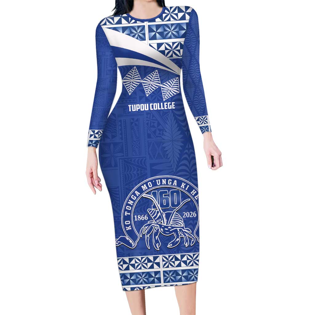 Personalised Tonga Tupou College Toloa Long Sleeve Bodycon Dress 160 Years Anniversary Tongan Ngatu Pattern