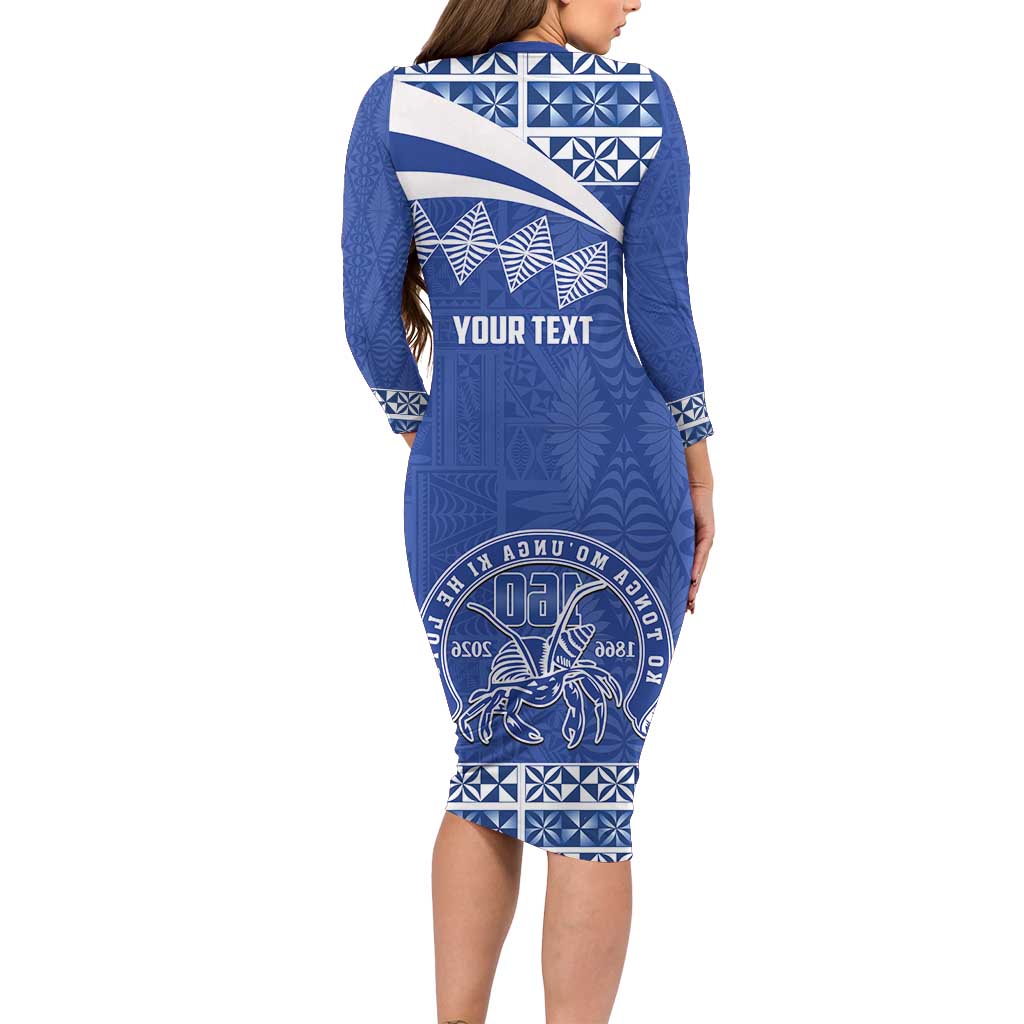 Personalised Tonga Tupou College Toloa Long Sleeve Bodycon Dress 160 Years Anniversary Tongan Ngatu Pattern