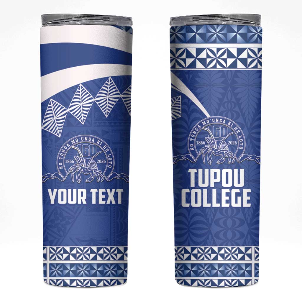 Personalised Tonga Tupou College Toloa Skinny Tumbler 160 Years Anniversary Tongan Ngatu Pattern