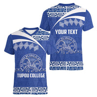 Personalised Tonga Tupou College Toloa Women V-Neck T-Shirt 160 Years Anniversary Tongan Ngatu Pattern
