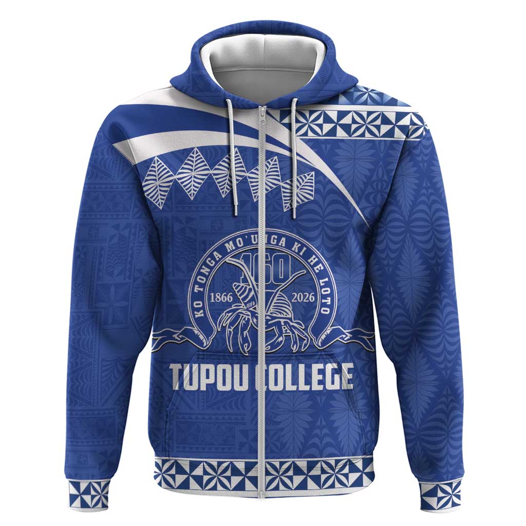 Personalised Tonga Tupou College Toloa Zip Hoodie 160 Years Anniversary Tongan Ngatu Pattern LT14 Zip Hoodie Blue - Polynesian Pride