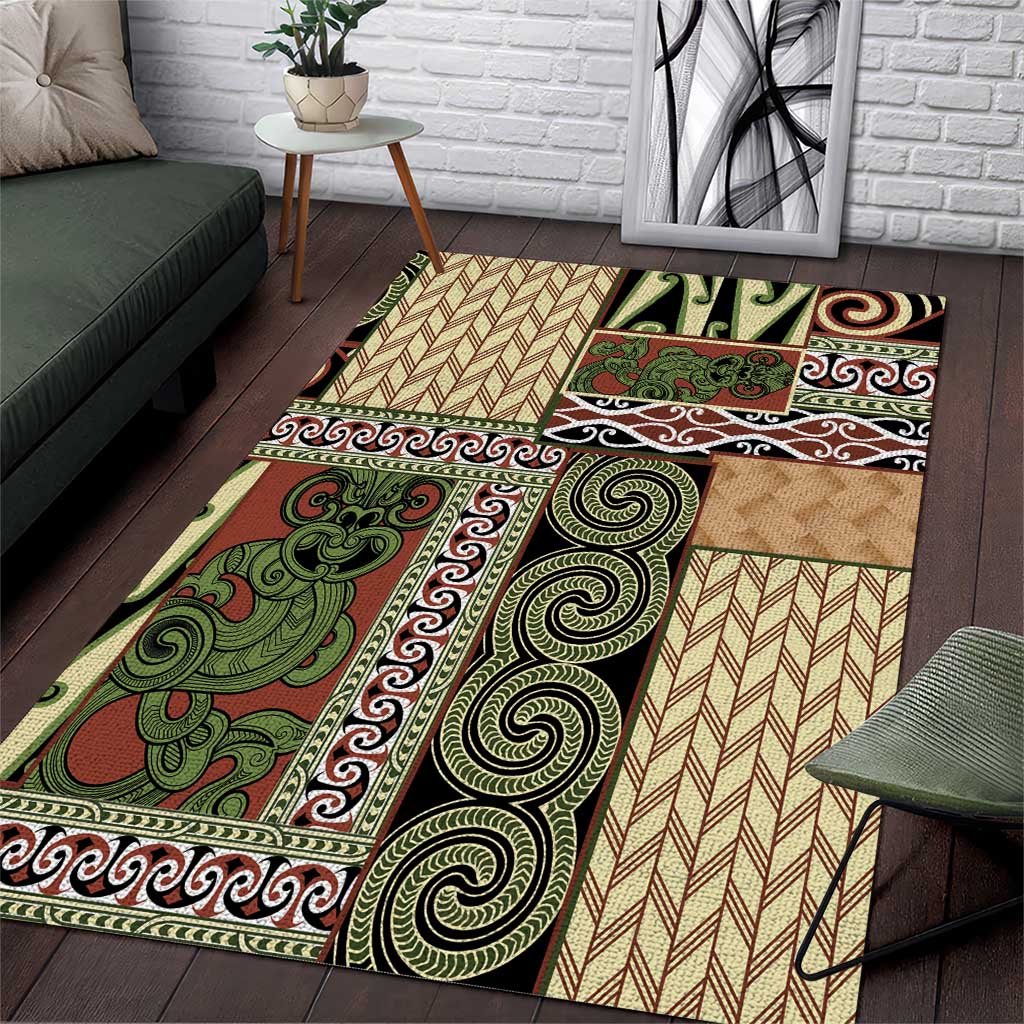 Beige Aotearoa Kowhaiwhai Pattern Area Rug NZ Maori Quilt Style