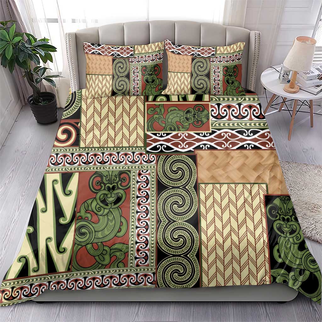 Beige Aotearoa Kowhaiwhai Pattern Bedding Set NZ Maori Quilt Style