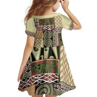 Beige Aotearoa Kowhaiwhai Pattern Family Matching Long Sleeve Bodycon Dress and Hawaiian Shirt NZ Maori Quilt Style LT14 - Polynesian Pride