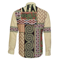 Beige Aotearoa Kowhaiwhai Pattern Family Matching Long Sleeve Bodycon Dress and Hawaiian Shirt NZ Maori Quilt Style LT14 - Polynesian Pride
