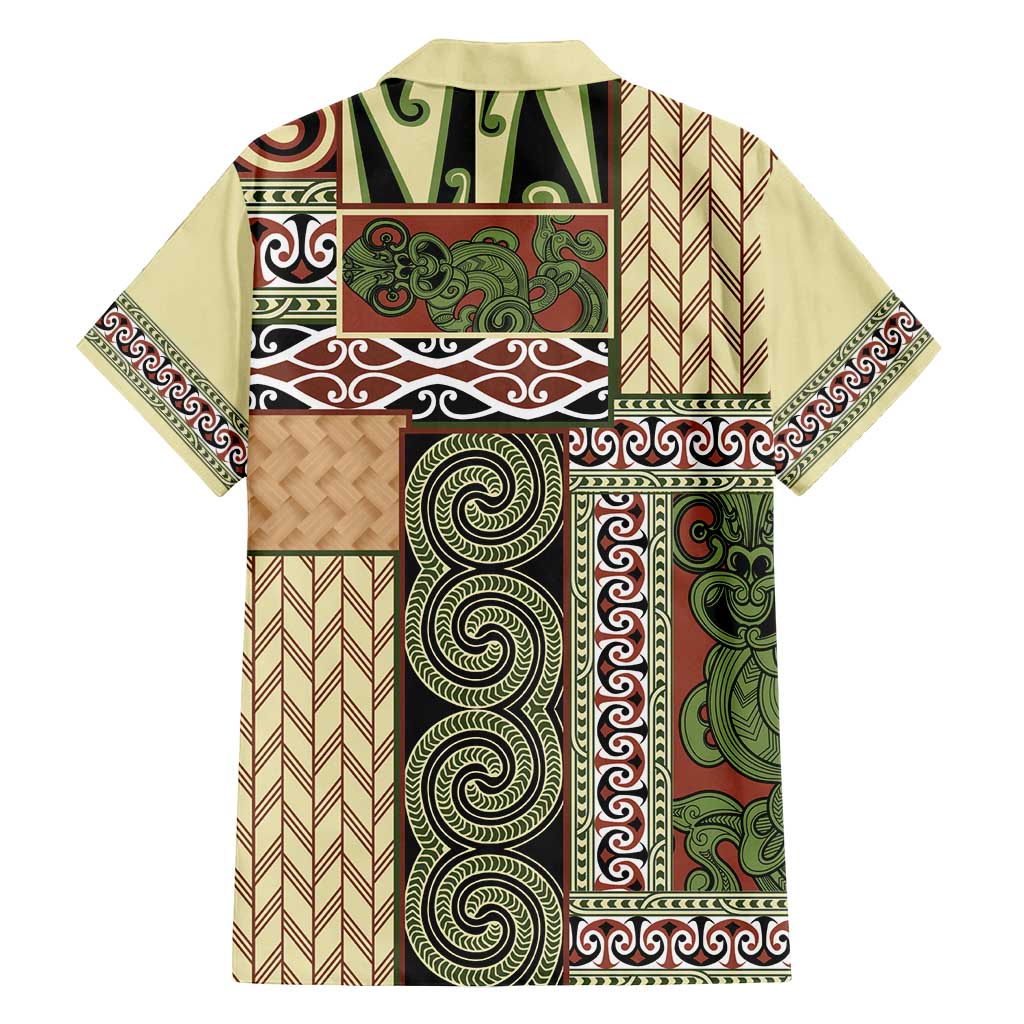 Beige Aotearoa Kowhaiwhai Pattern Family Matching Off Shoulder Short Dress and Hawaiian Shirt NZ Maori Quilt Style