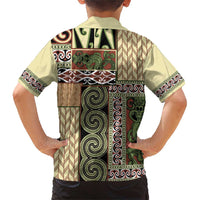 Beige Aotearoa Kowhaiwhai Pattern Family Matching Short Sleeve Bodycon Dress and Hawaiian Shirt NZ Maori Quilt Style LT14 - Polynesian Pride