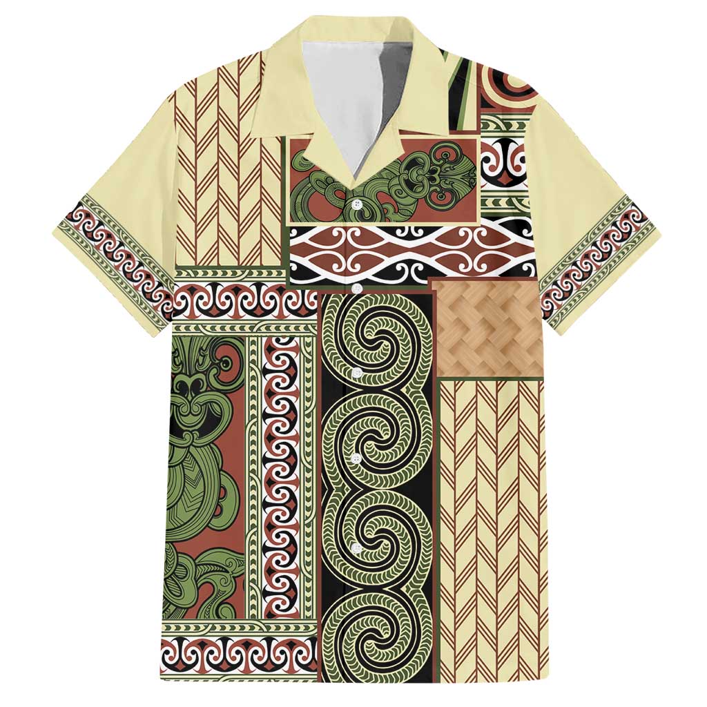 Beige Aotearoa Kowhaiwhai Pattern Family Matching Short Sleeve Bodycon Dress and Hawaiian Shirt NZ Maori Quilt Style LT14 Dad's Shirt - Short Sleeve Beige - Polynesian Pride