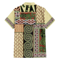 Beige Aotearoa Kowhaiwhai Pattern Family Matching Short Sleeve Bodycon Dress and Hawaiian Shirt NZ Maori Quilt Style LT14 - Polynesian Pride