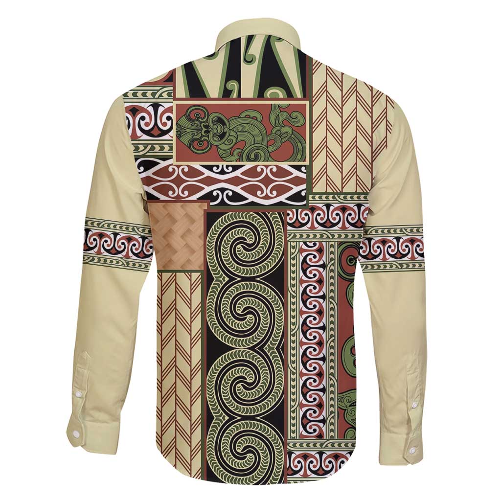 Beige Aotearoa Kowhaiwhai Pattern Family Matching Short Sleeve Bodycon Dress and Hawaiian Shirt NZ Maori Quilt Style LT14 - Polynesian Pride
