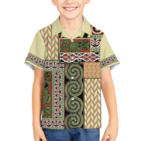 Beige Aotearoa Kowhaiwhai Pattern Family Matching Short Sleeve Bodycon Dress and Hawaiian Shirt NZ Maori Quilt Style LT14 Son's Shirt Beige - Polynesian Pride