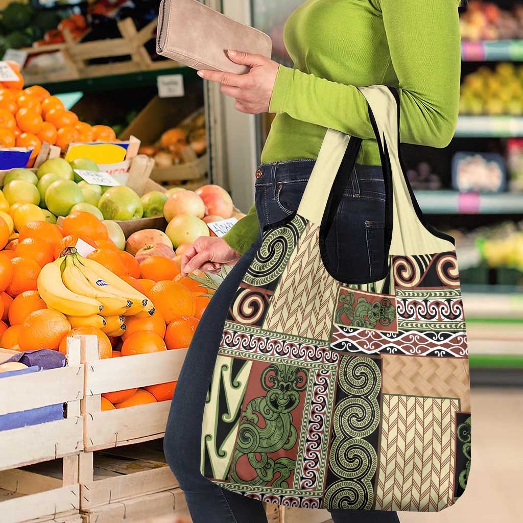 Beige Aotearoa Kowhaiwhai Pattern Grocery Bag NZ Maori Quilt Style