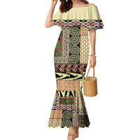 Beige Aotearoa Kowhaiwhai Pattern Mermaid Dress NZ Maori Quilt Style LT14 Women Beige - Polynesian Pride