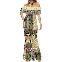 Beige Aotearoa Kowhaiwhai Pattern Mermaid Dress NZ Maori Quilt Style LT14 - Polynesian Pride