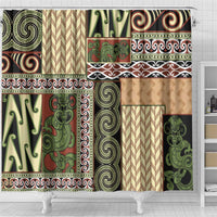 Beige Aotearoa Kowhaiwhai Pattern Shower Curtain NZ Maori Quilt Style
