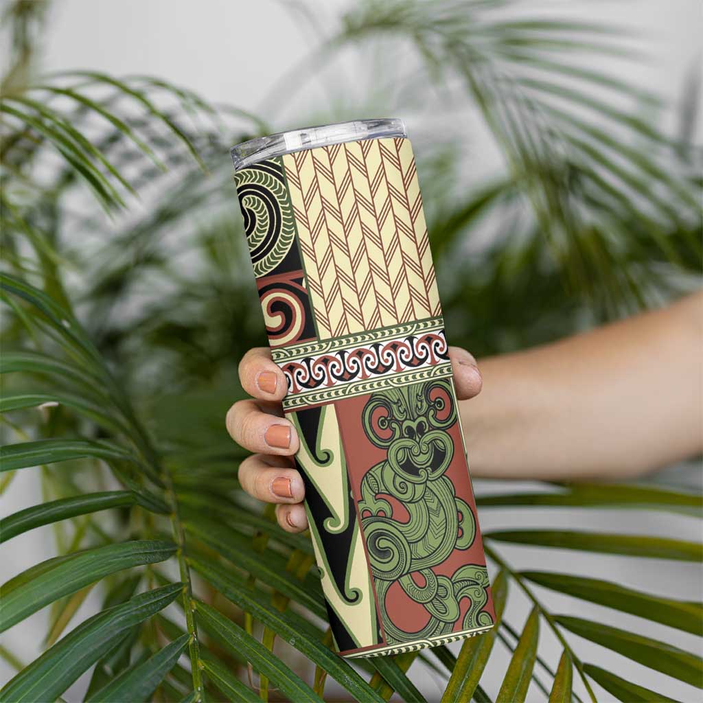 Beige Aotearoa Kowhaiwhai Pattern Skinny Tumbler NZ Maori Quilt Style LT14 - Polynesian Pride