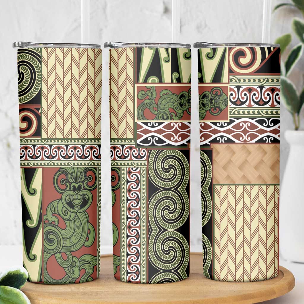 Beige Aotearoa Kowhaiwhai Pattern Skinny Tumbler NZ Maori Quilt Style LT14 - Polynesian Pride