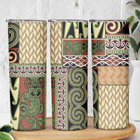Beige Aotearoa Kowhaiwhai Pattern Skinny Tumbler NZ Maori Quilt Style LT14 - Polynesian Pride