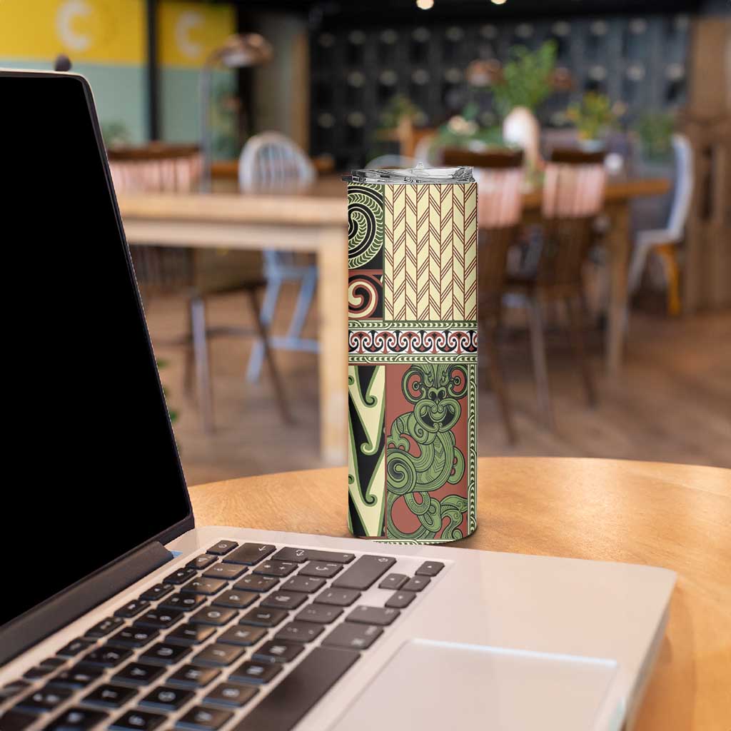Beige Aotearoa Kowhaiwhai Pattern Skinny Tumbler NZ Maori Quilt Style LT14 - Polynesian Pride
