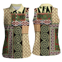 Beige Aotearoa Kowhaiwhai Pattern Women Sleeveless Polo Shirt NZ Maori Quilt Style