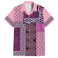 Pink Aotearoa Kowhaiwhai Pattern Family Matching Long Sleeve Bodycon Dress and Hawaiian Shirt NZ Maori Quilt Style LT14 Dad's Shirt - Short Sleeve Pink - Polynesian Pride