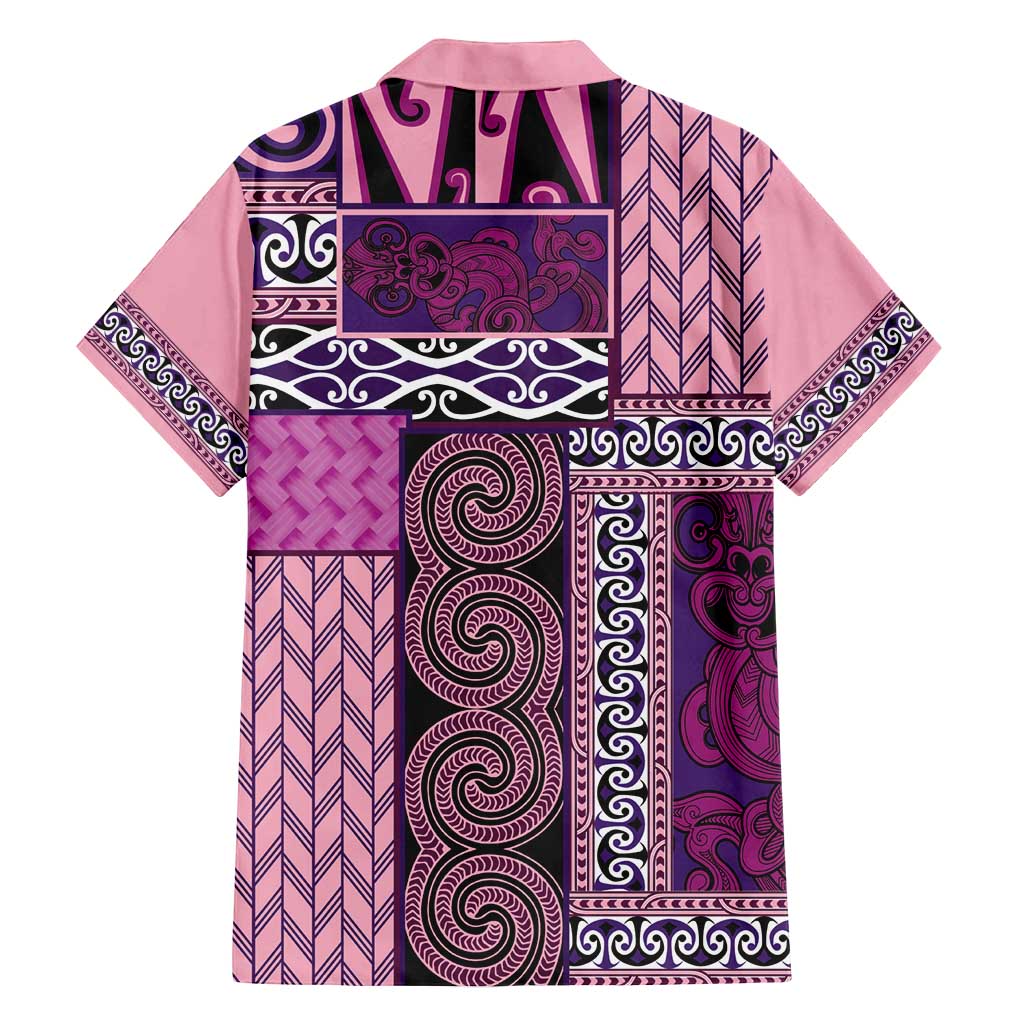 Pink Aotearoa Kowhaiwhai Pattern Family Matching Long Sleeve Bodycon Dress and Hawaiian Shirt NZ Maori Quilt Style LT14 - Polynesian Pride