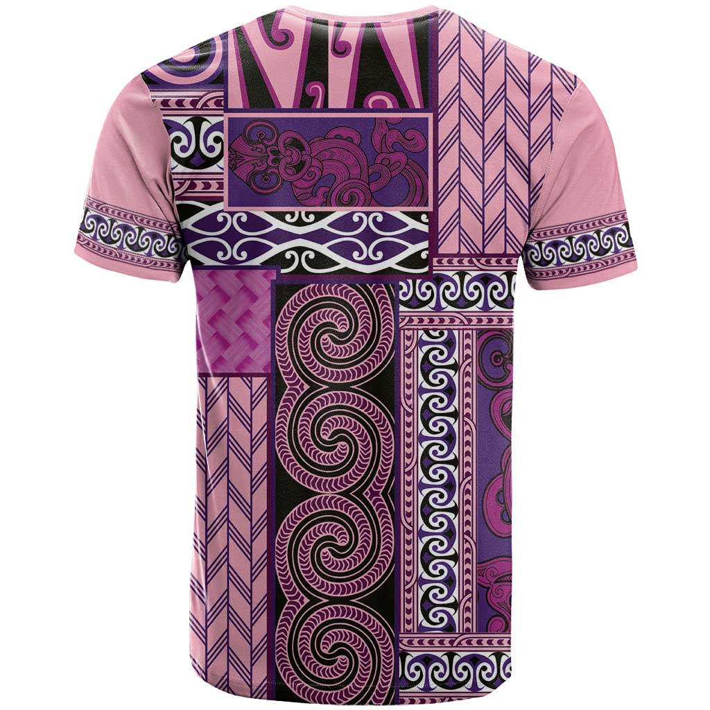 Pink Aotearoa Kowhaiwhai Pattern T Shirt NZ Maori Quilt Style