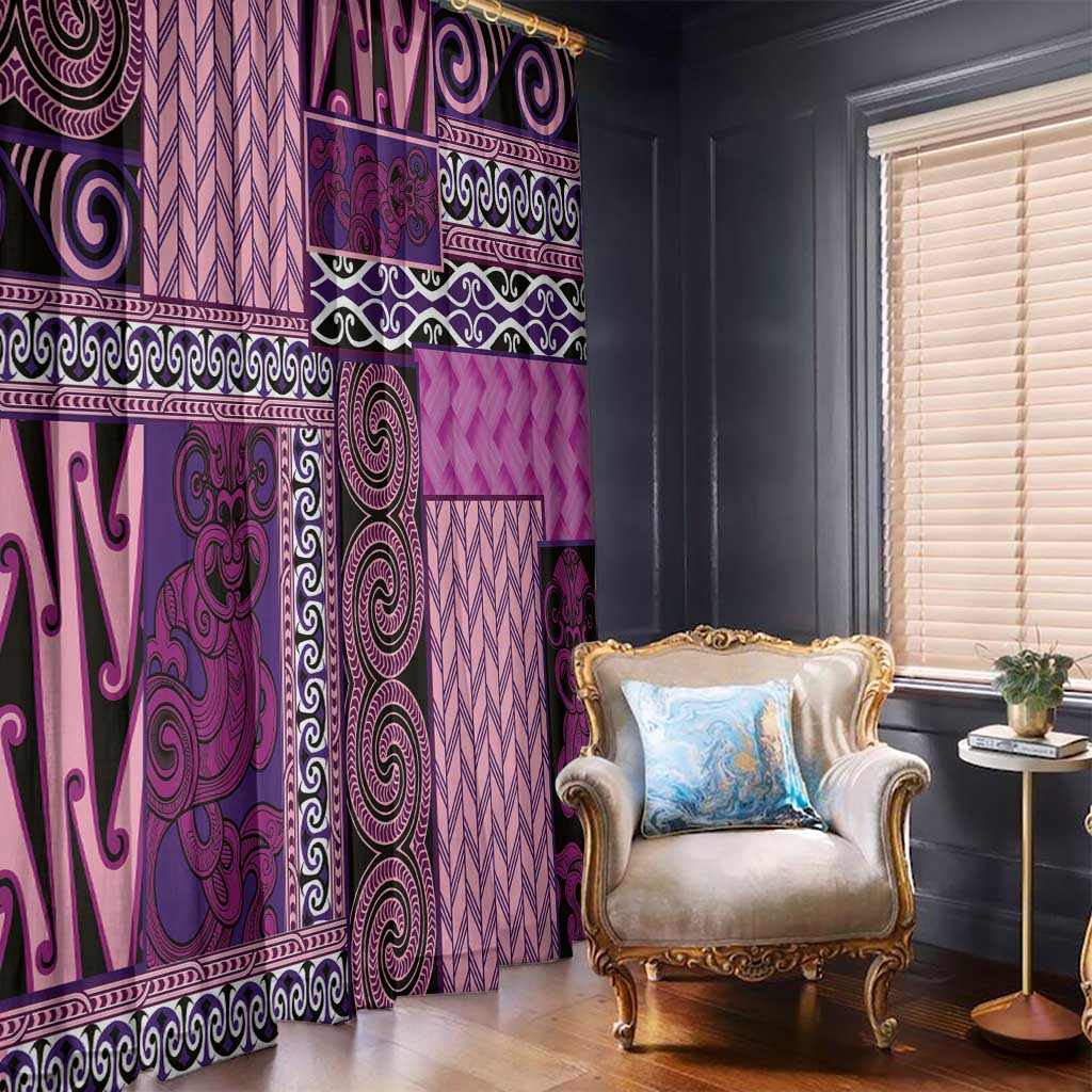 Pink Aotearoa Kowhaiwhai Pattern Window Curtain NZ Maori Quilt Style