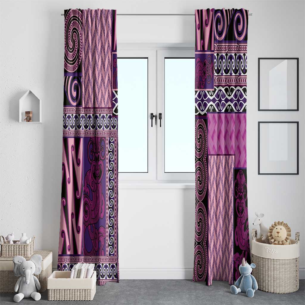 Pink Aotearoa Kowhaiwhai Pattern Window Curtain NZ Maori Quilt Style