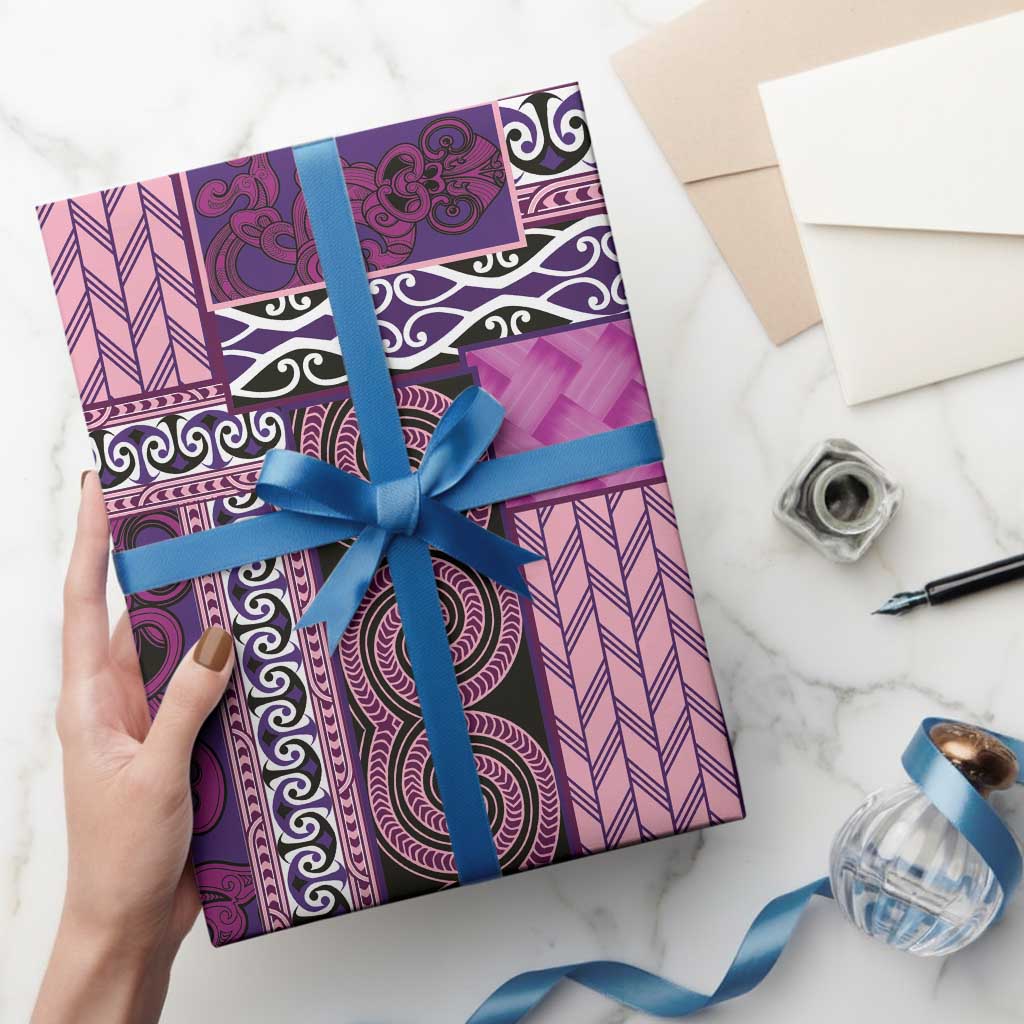 Pink Aotearoa Kowhaiwhai Pattern Wrapping Paper NZ Maori Quilt Style - Polynesian Pride