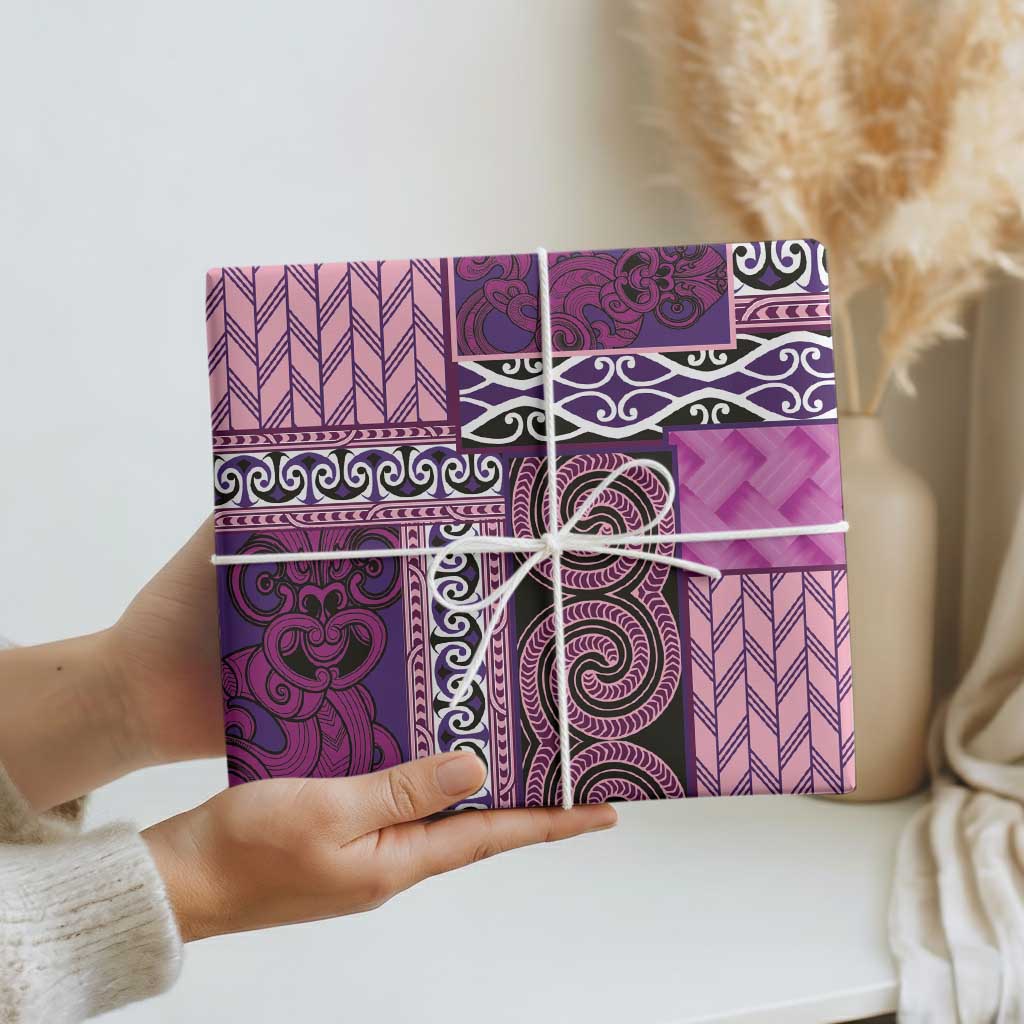Pink Aotearoa Kowhaiwhai Pattern Wrapping Paper NZ Maori Quilt Style - Polynesian Pride