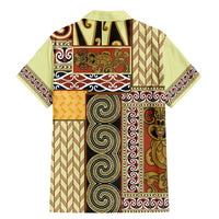 Yellow Aotearoa Kowhaiwhai Pattern Family Matching Mermaid Dress and Hawaiian Shirt NZ Maori Quilt Style
