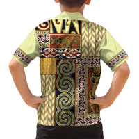 Yellow Aotearoa Kowhaiwhai Pattern Family Matching Puletasi and Hawaiian Shirt NZ Maori Quilt Style LT14 - Polynesian Pride