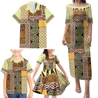 Yellow Aotearoa Kowhaiwhai Pattern Family Matching Puletasi and Hawaiian Shirt NZ Maori Quilt Style LT14 - Polynesian Pride