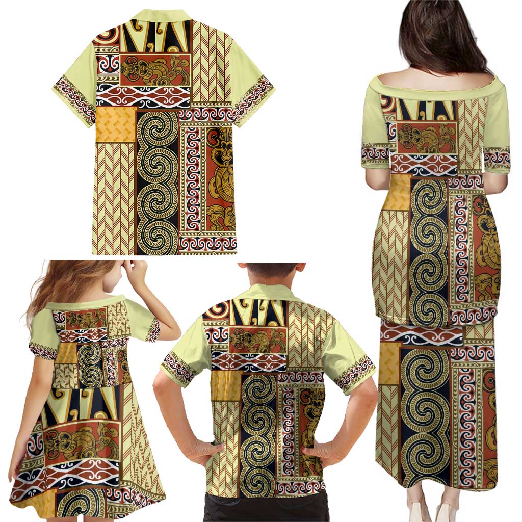 Yellow Aotearoa Kowhaiwhai Pattern Family Matching Puletasi and Hawaiian Shirt NZ Maori Quilt Style LT14 - Polynesian Pride