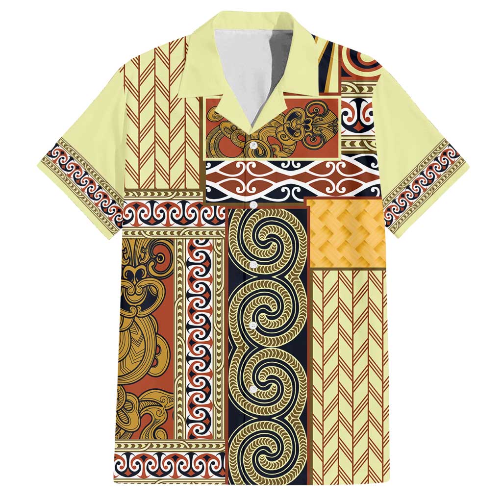 Yellow Aotearoa Kowhaiwhai Pattern Family Matching Puletasi and Hawaiian Shirt NZ Maori Quilt Style LT14 Dad's Shirt - Short Sleeve Yellow - Polynesian Pride