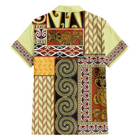 Yellow Aotearoa Kowhaiwhai Pattern Family Matching Puletasi and Hawaiian Shirt NZ Maori Quilt Style LT14 - Polynesian Pride
