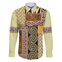 Yellow Aotearoa Kowhaiwhai Pattern Family Matching Puletasi and Hawaiian Shirt NZ Maori Quilt Style LT14 Dad's Shirt - Long Sleeve Yellow - Polynesian Pride