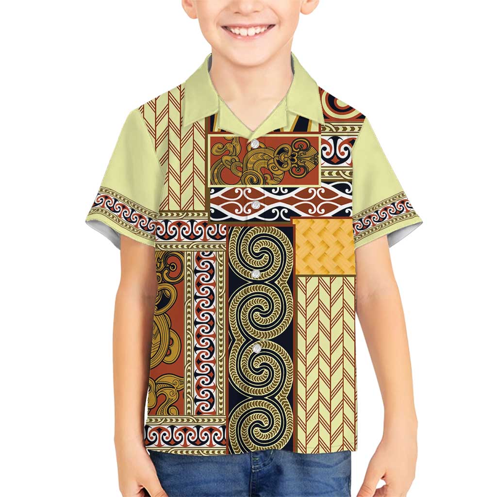 Yellow Aotearoa Kowhaiwhai Pattern Family Matching Puletasi and Hawaiian Shirt NZ Maori Quilt Style LT14 Son's Shirt Yellow - Polynesian Pride