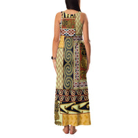 Yellow Aotearoa Kowhaiwhai Pattern Family Matching Tank Maxi Dress and Hawaiian Shirt NZ Maori Quilt Style