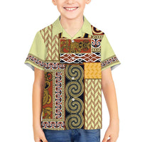 Yellow Aotearoa Kowhaiwhai Pattern Kid Hawaiian Shirt NZ Maori Quilt Style