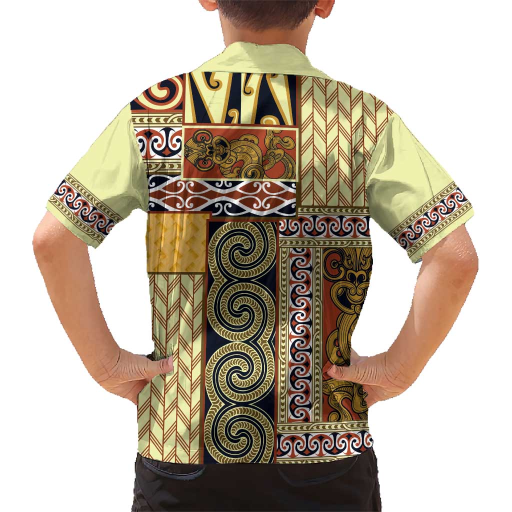 Yellow Aotearoa Kowhaiwhai Pattern Kid Hawaiian Shirt NZ Maori Quilt Style