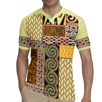 Yellow Aotearoa Kowhaiwhai Pattern Rugby Jersey NZ Maori Quilt Style